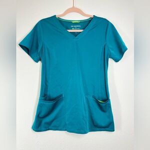 HH Works by healing hands MEDICAL UNIFORM NURSING SCRUB TOP SZ S Emerald Green